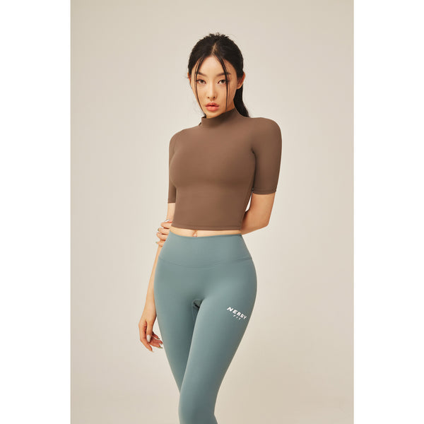 [NERDY FIT] Slim Cotton Cropped Top Brown