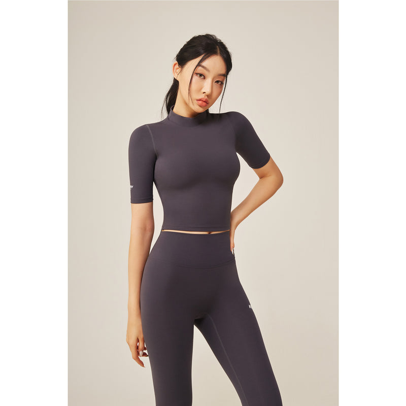 [NERDY FIT] Slim Cotton Cropped Top Charcoal
