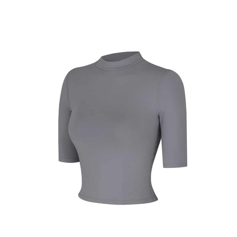 [NERDY FIT] Slim Cotton Cropped Top Light Gray